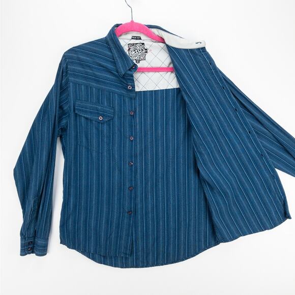 Billabong Factory Distressed Men’s Medium Slim Fit Button-Up Shirt Blue Striped - Picture 5 of 12